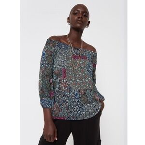 Desigual Boho Flounce Off Shoulder Mandela Blouse, Size Medium